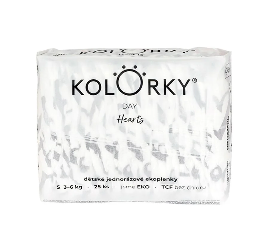 KOLORKY DAY Jednorázové eko plenky vel. S 3-6 kg 25 ks srdce