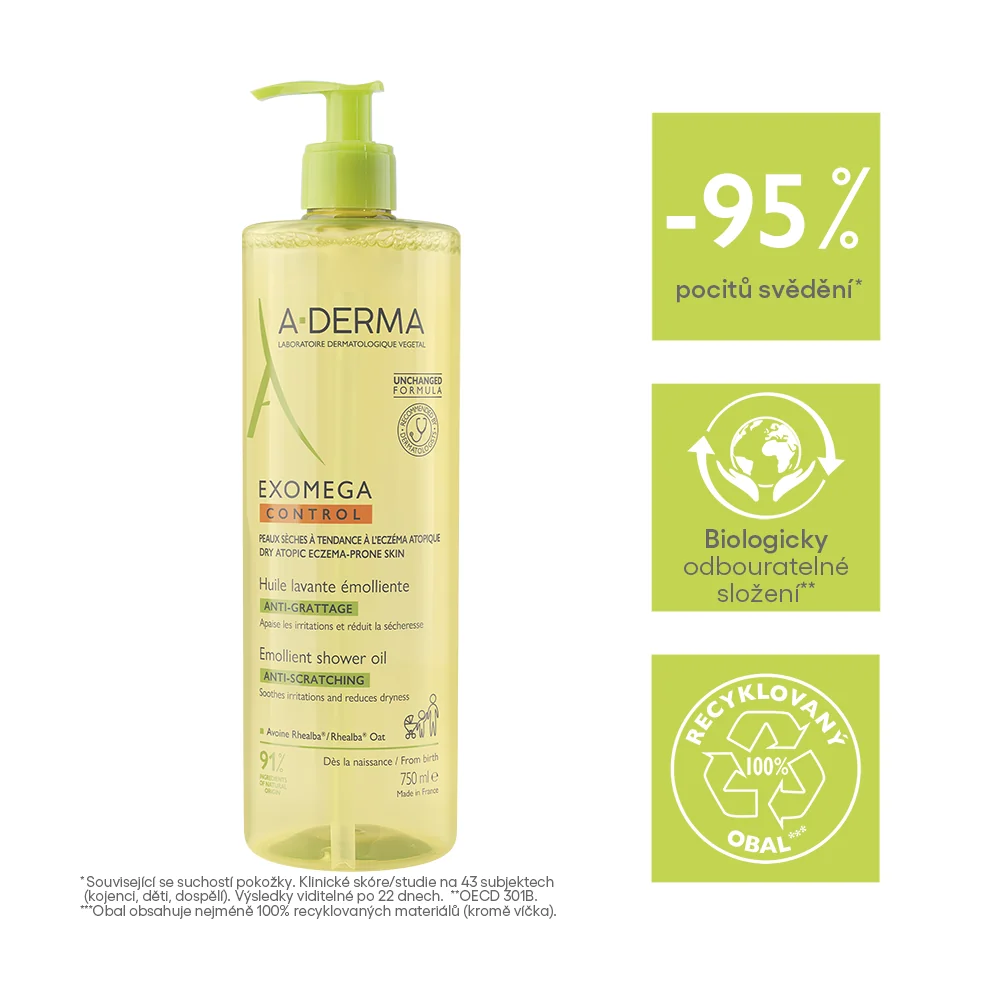 A-Derma Exomega Control Zvláčňující sprchový olej 750 ml