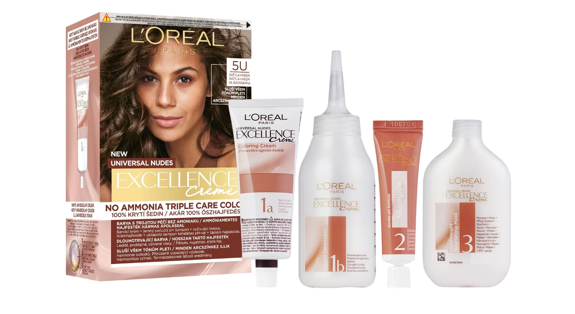 Loréal Paris Excellence Creme Universal Nudes odstín 5U světlá hnědá barva na vlasy