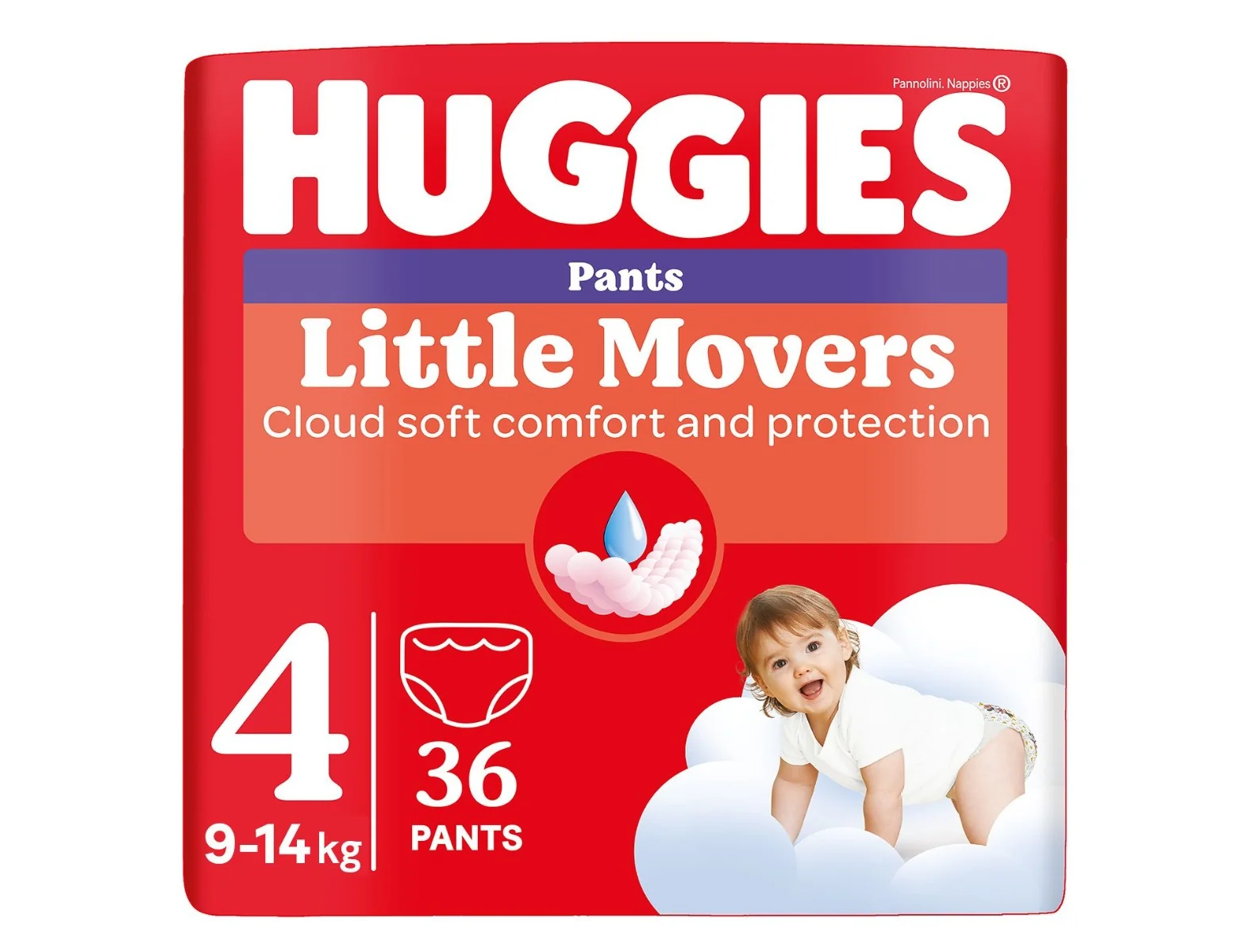 Huggies Little Movers Pants 4 9-14 kg jednorázové plenkové kalhotky 36 ks