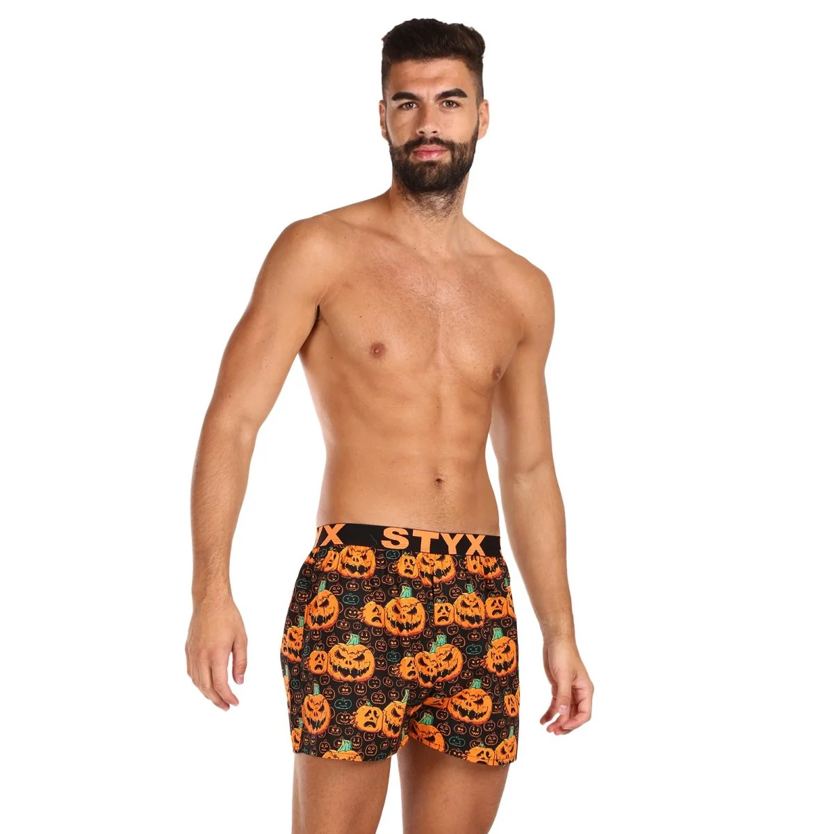 Styx Pánské trenky art sportovní guma Halloween dýně (B1755) XXL 