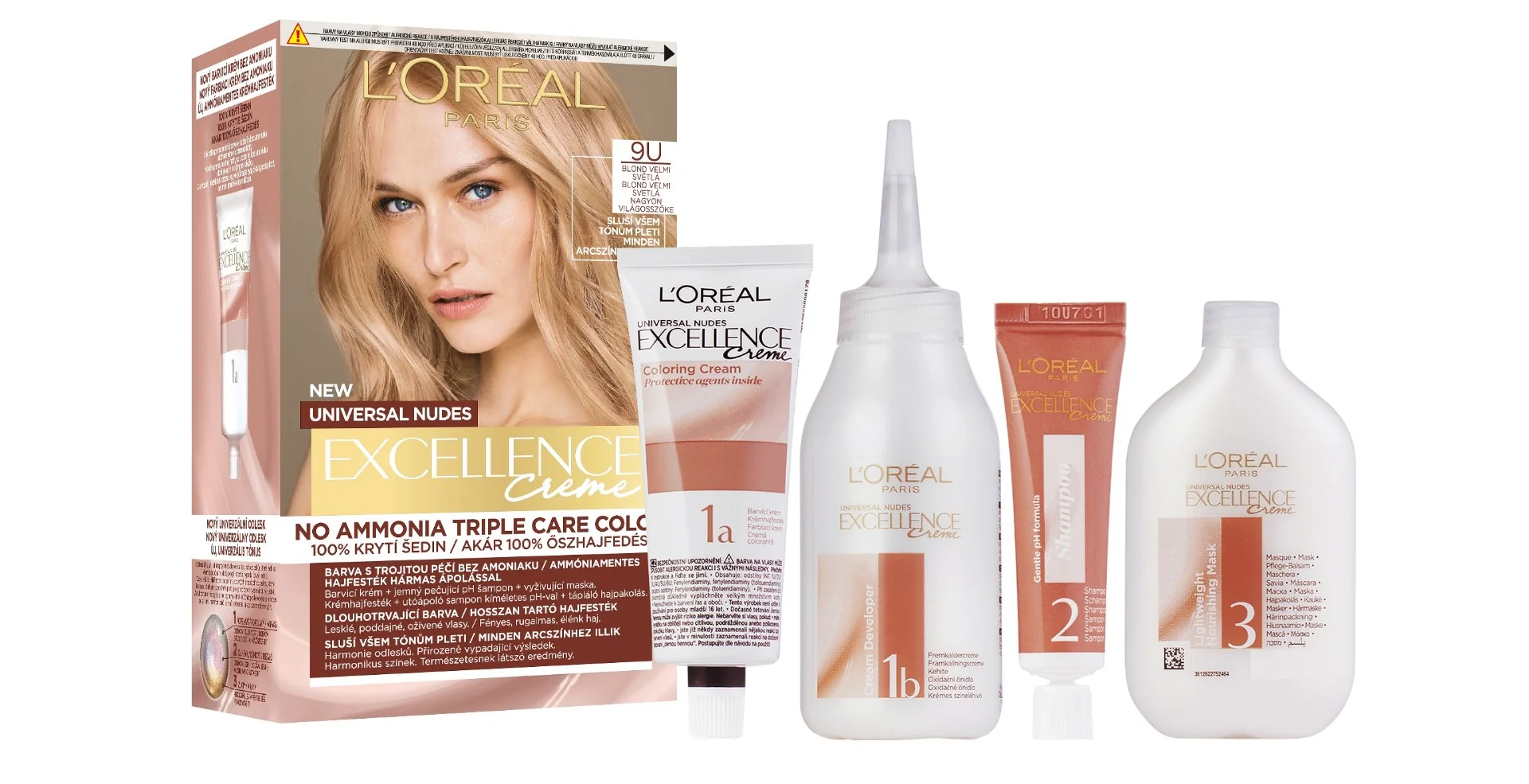 Loréal Paris Excellence Creme Universal Nudes odstín 9U blond velmi světlá barva na vlasy