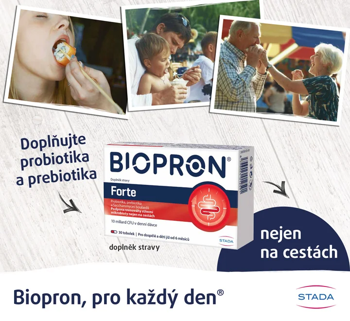 Biopron, pro každý den. 3 aktivní složky = trojitá podpora obnovy rovnováhy střevní mikrobioty.