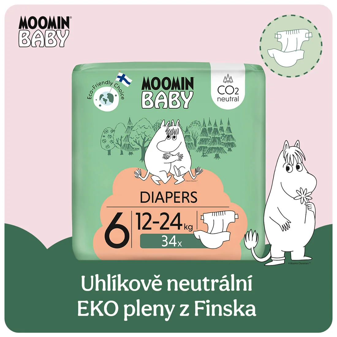 Moomin Baby 6 Maxi 12–24 kg eko pleny 34 ks