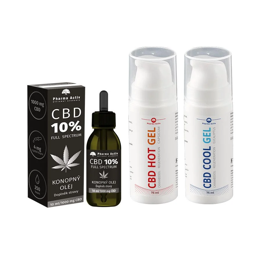 Pharma Activ CBD 10% Konopný olej 1000 mg 10 ml + CBD Gel HOT & COOL 2x75 ml