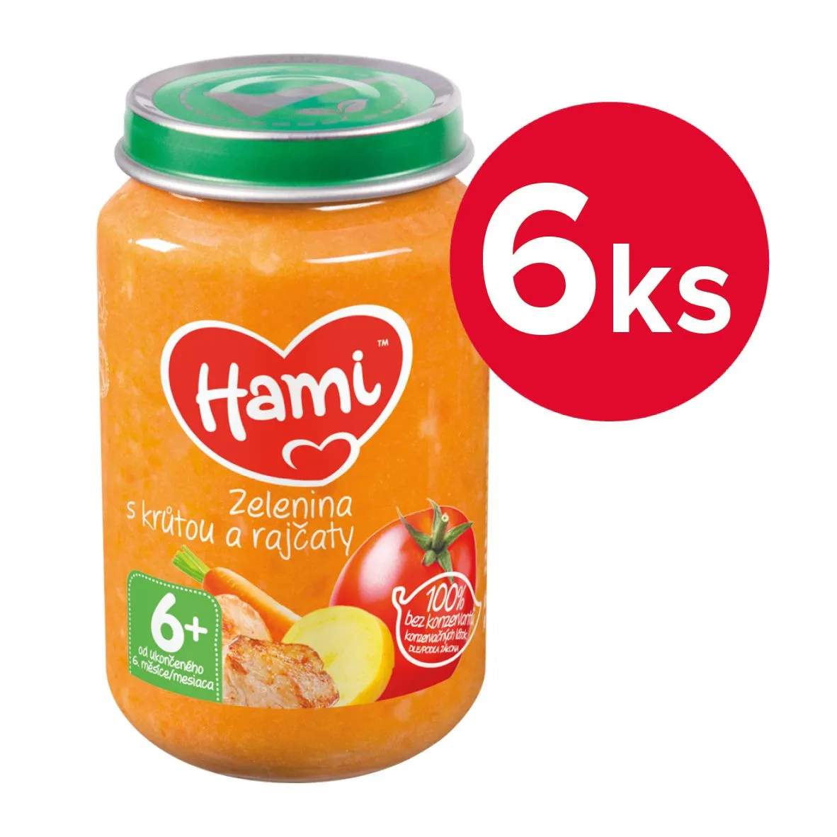 Hami Zelenina s krůtou a rajčaty 6m+ 6x200 g