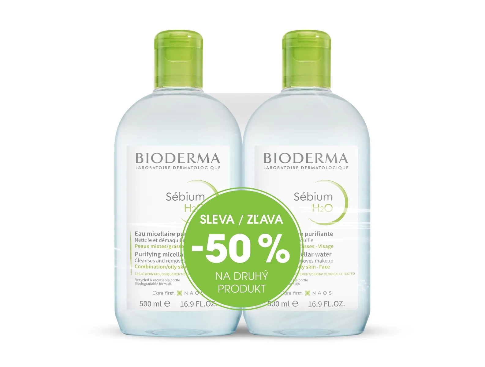 BIODERMA Sébium H2O micelární voda 500 ml 1+1 Festival