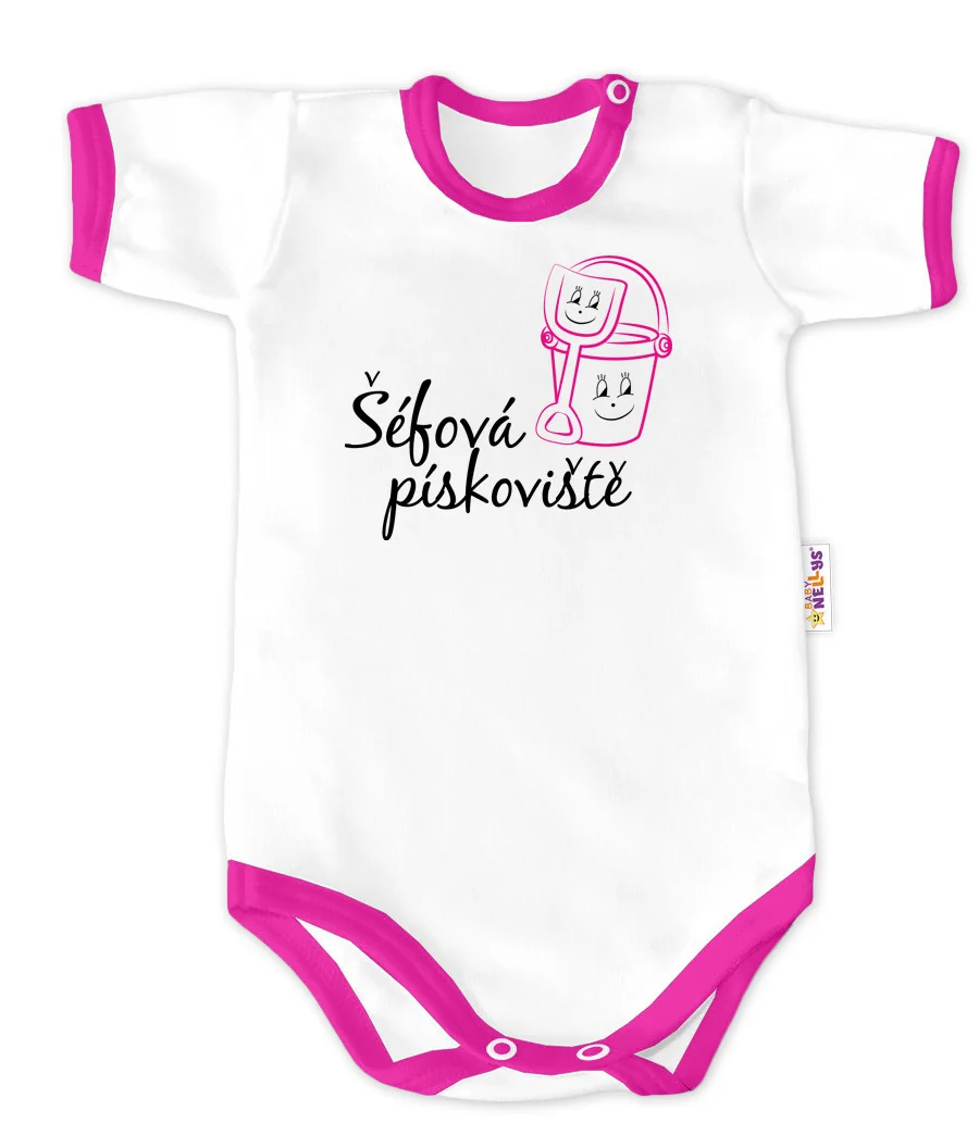 Baby Nellys Body krátký rukáv - Šéfová pískoviště - bílé/růžový lem, vel. 68