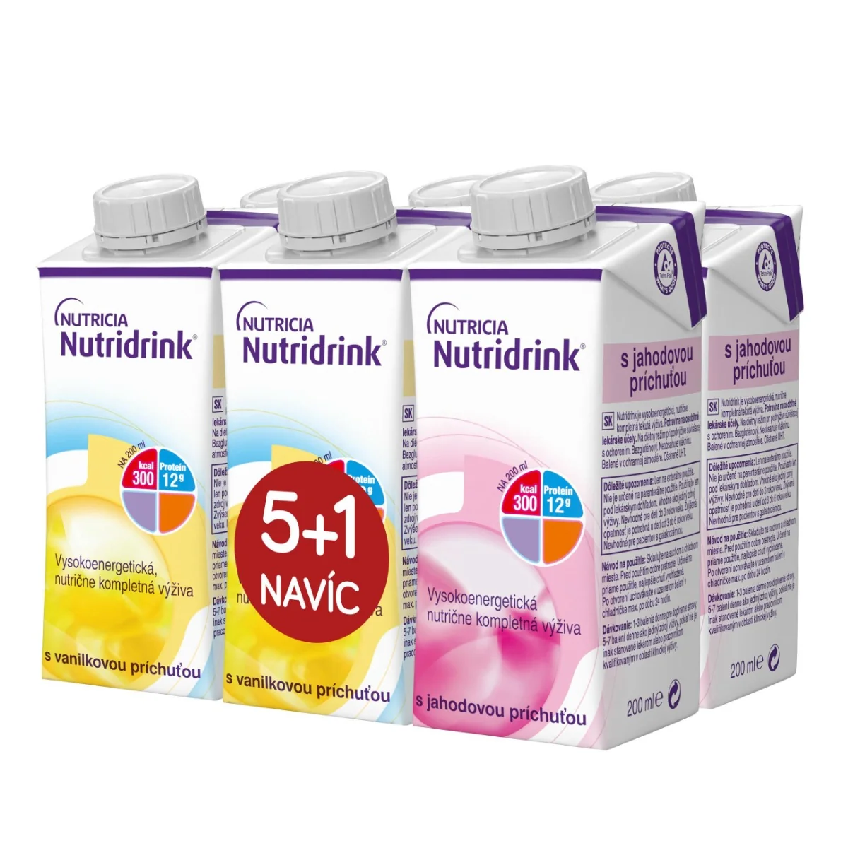 Nutridrink balíček 5+1 s příchutí vanilkovou a jahodovou 6x200 ml