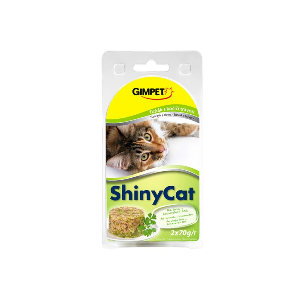 ShinyCat Tuňák/kočičí tráva konzerva 2x70 g