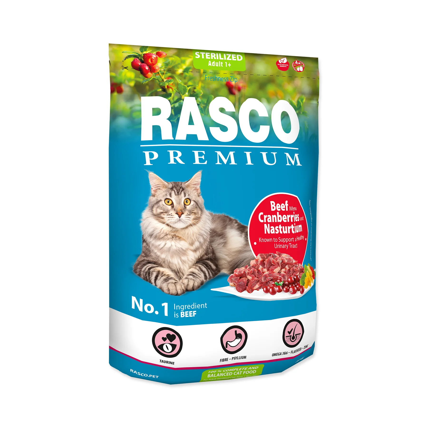 Rasco Premium Sterilized Hovězí s brusinkou a lichořeřišnicí granule 400 g