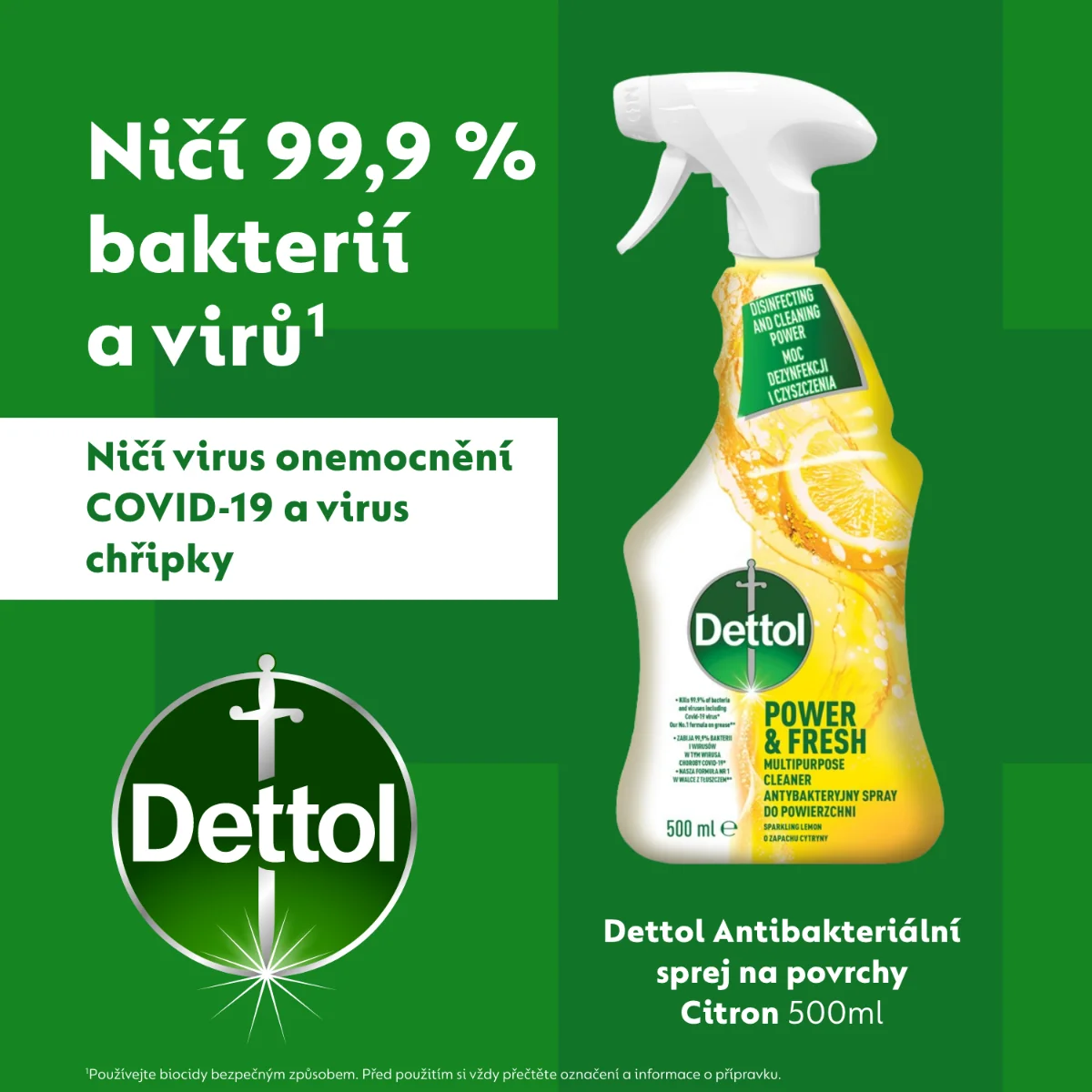 Dettol Power&Fresh Antibakteriálni sprej na povrchy Citrón a limeta 500 ml