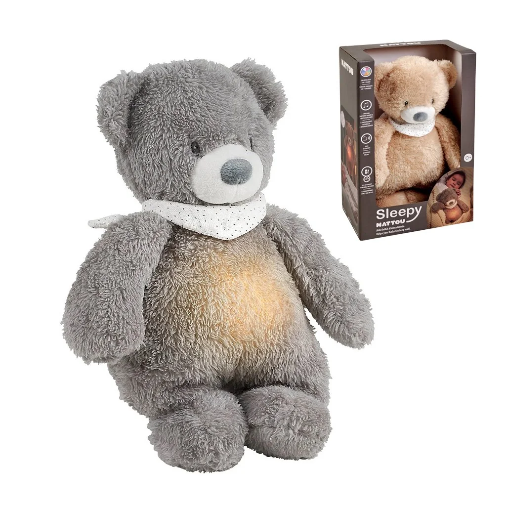 Nattou Uspáváček plyšový hudební se světýlkem a senzorem pláče 4v1 Sleepy Bear Grey 0m+ 