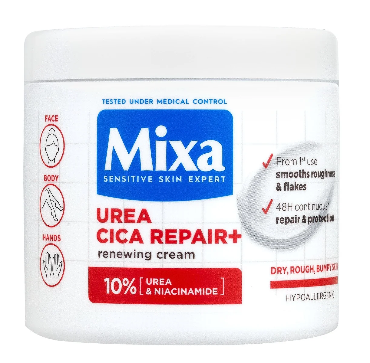 Mixa Urea Cica Repair+ regenerační tělová péče pro velmi suchou, hrubou pokožku 400 ml