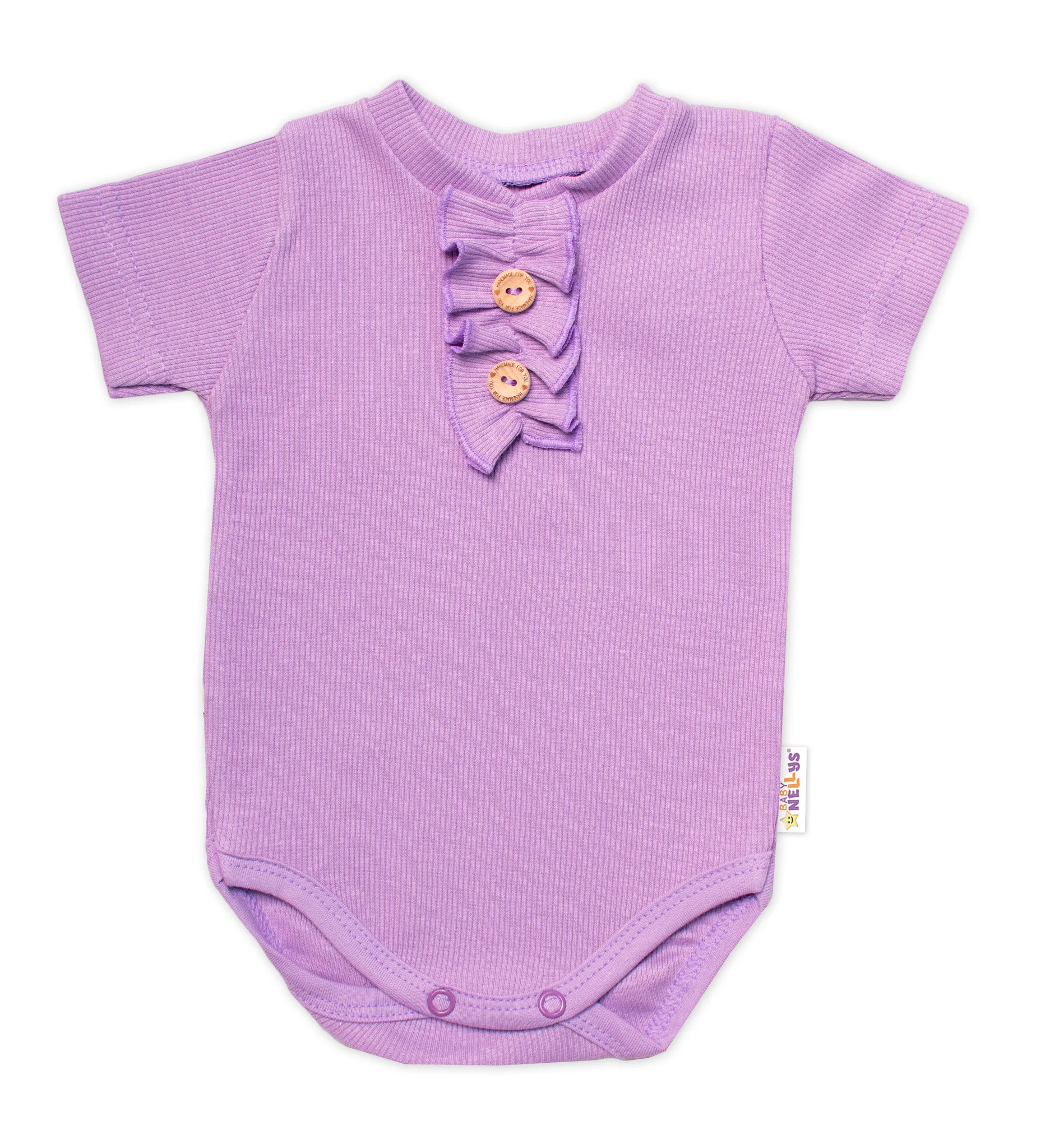 Baby Nellys Kojenecké žebrované body s knoflíčky kr. rukáv, Girl - lila, vel. 74