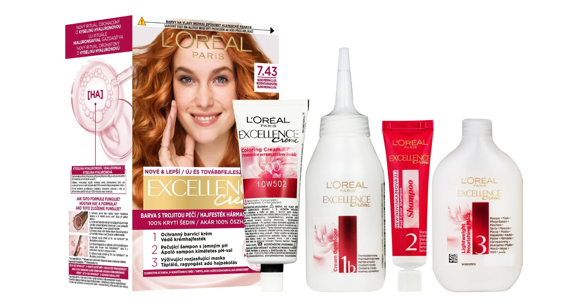 Loréal Paris Excellence Creme odstín 7.43 blond měděná zlatá barva na vlasy