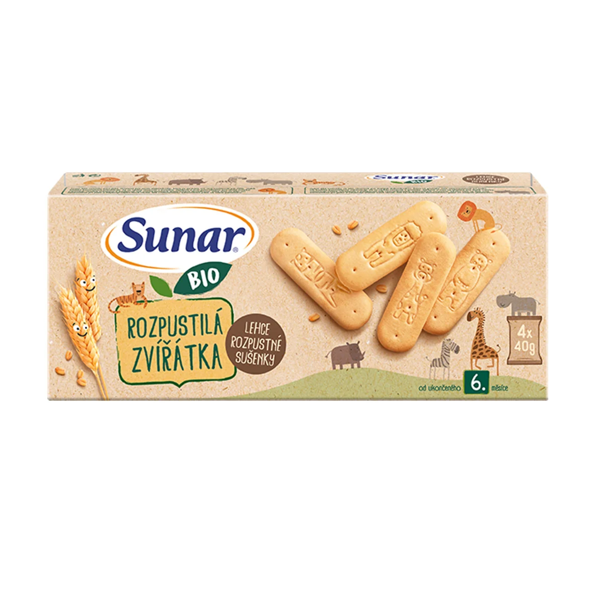 Sunar BIO Sušenky Rozpustilá zvířátka 6m+ 4x40 g