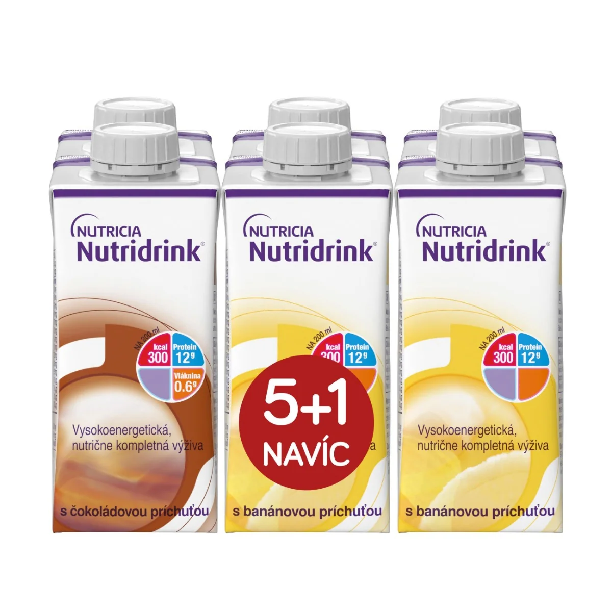 Nutridrink balíček 5+1 s příchutí čokoládovou a banánovou 6x200 ml