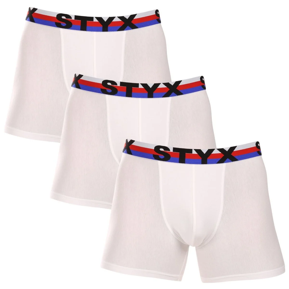 Styx 3PACK pánské boxerky long sportovní guma bílé trikolóra (3U2061) XL 