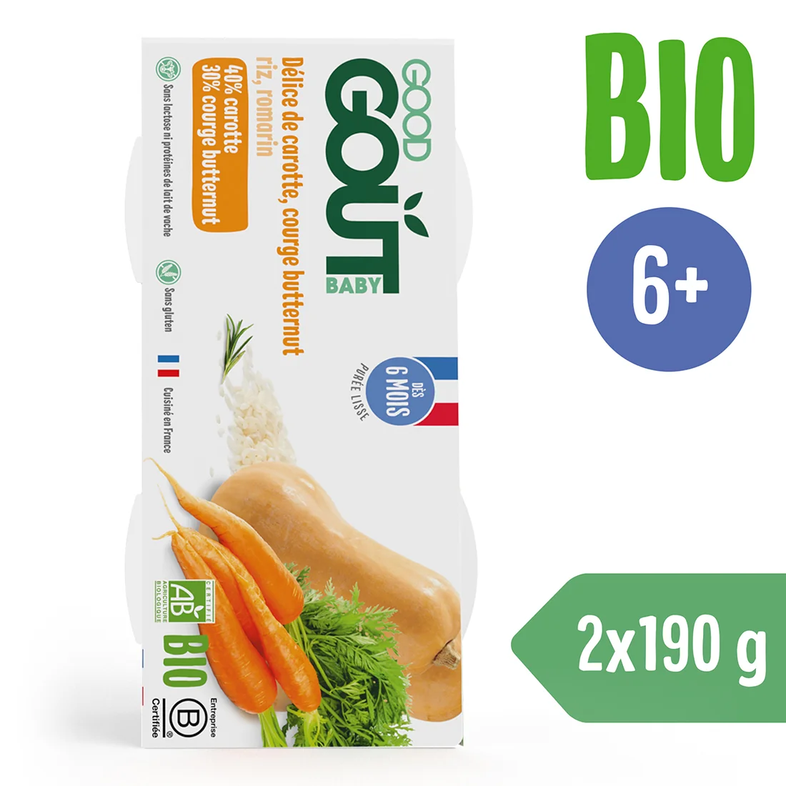 Good Gout BIO Pyré z máslové dýně a mrkve 6m+ 2x190 g