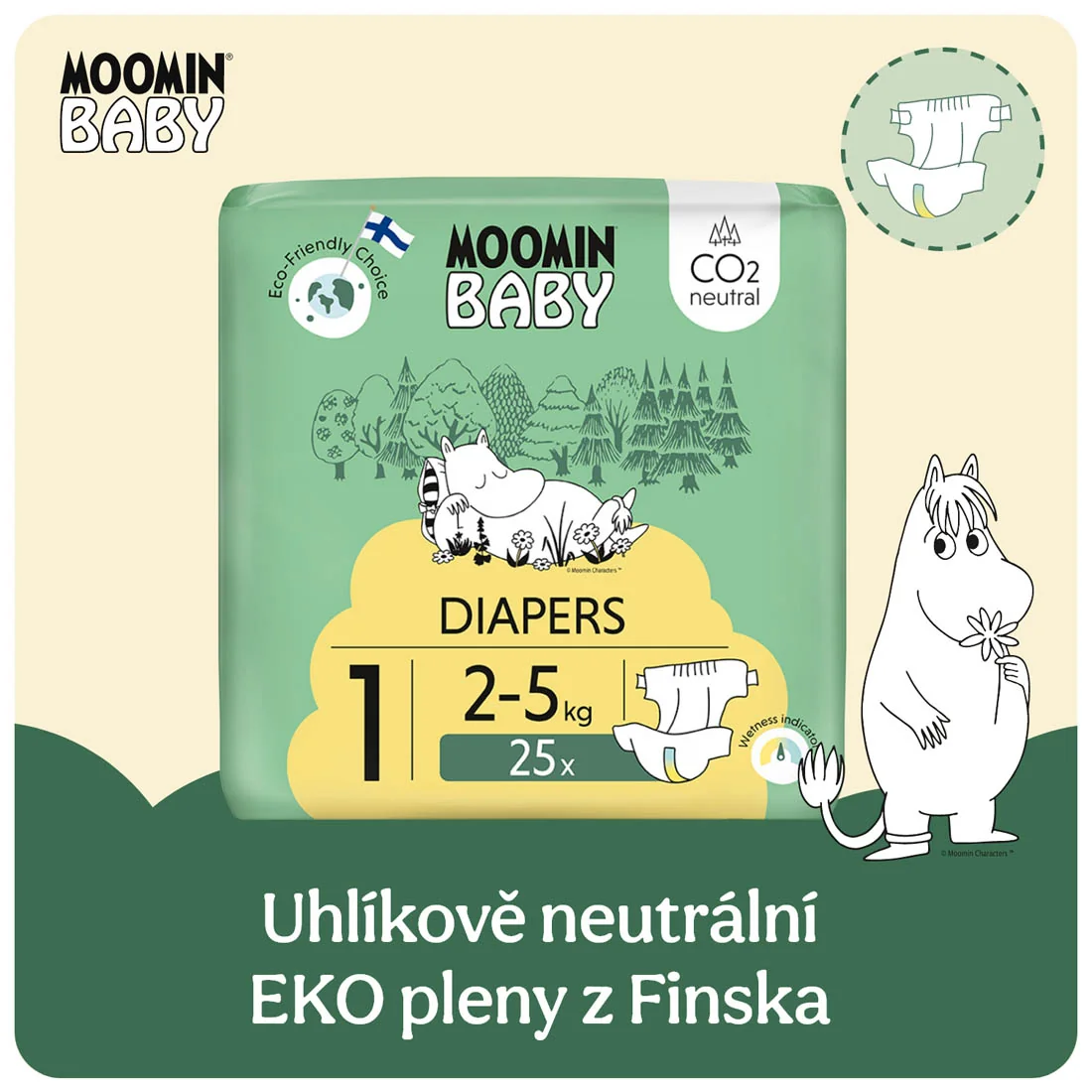 Moomin Baby 1 Newborn 2–5 kg eko pleny 25 ks