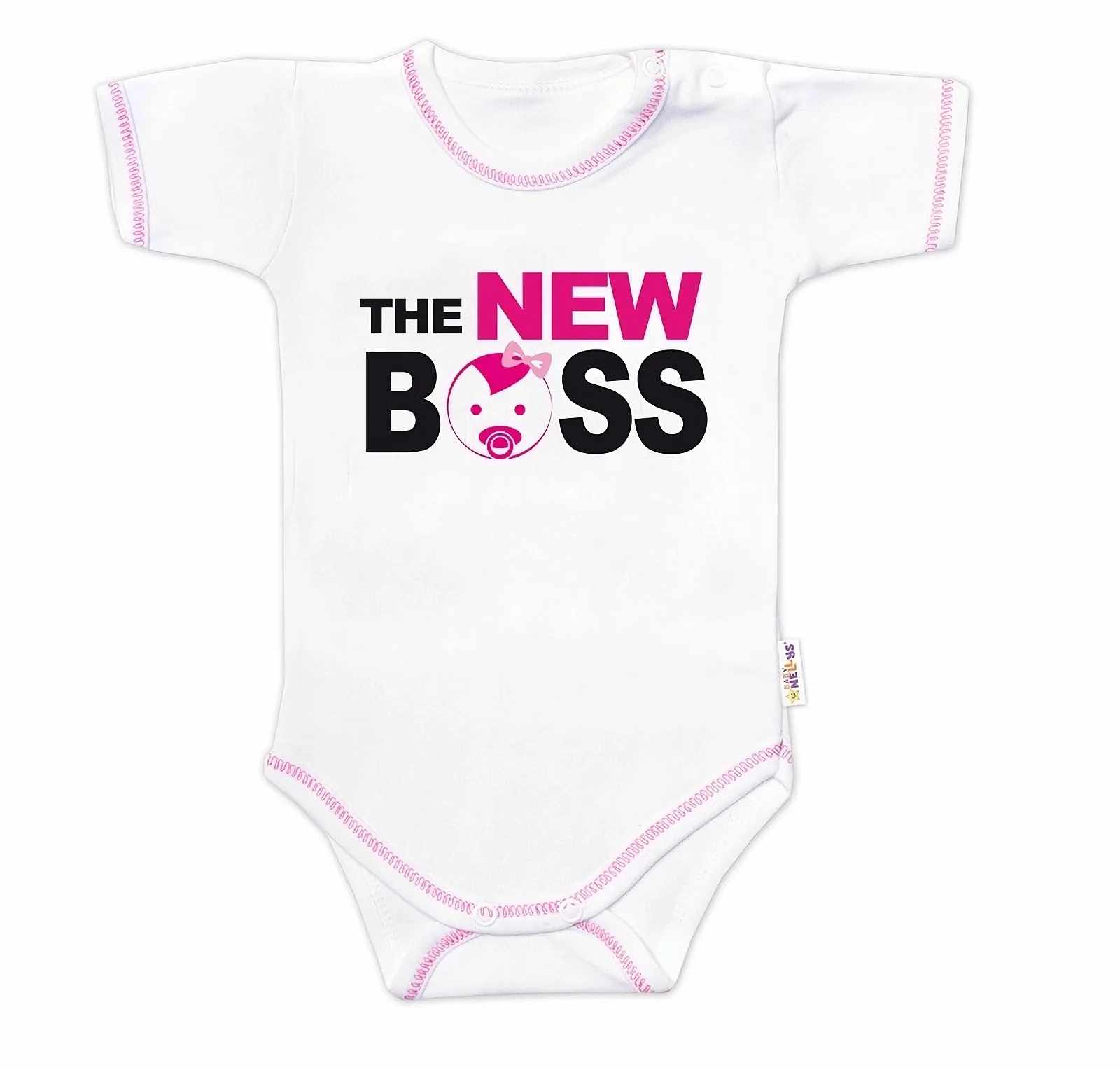 Baby Nellys Body krátký rukáv s vtipným textem  The New Boss vel.  86, holka