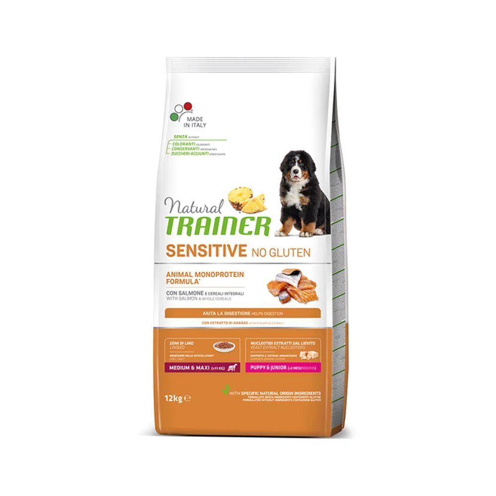 Natural Trainer No gluten puppy&junior medium/maxi losos granule 12 kg