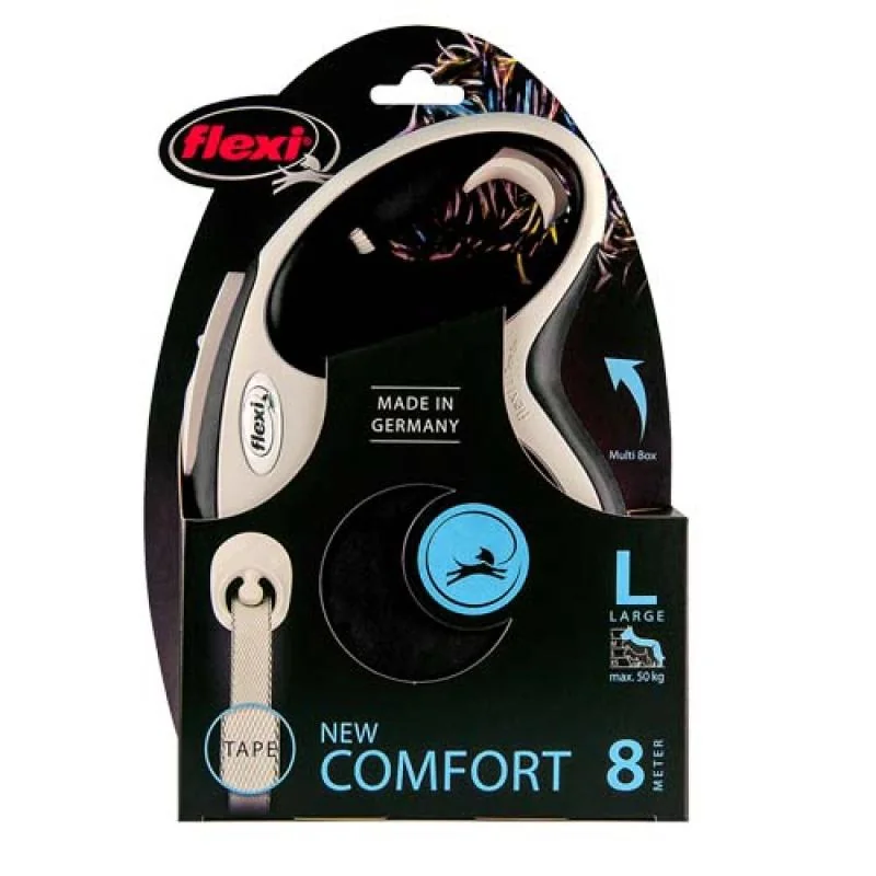 Flexi New Comfort L popruh 8m černá do 50kg 