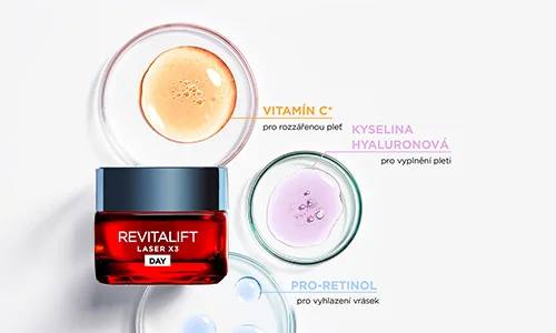 vitamín C, kyselina hyaluronová a pro-retinol