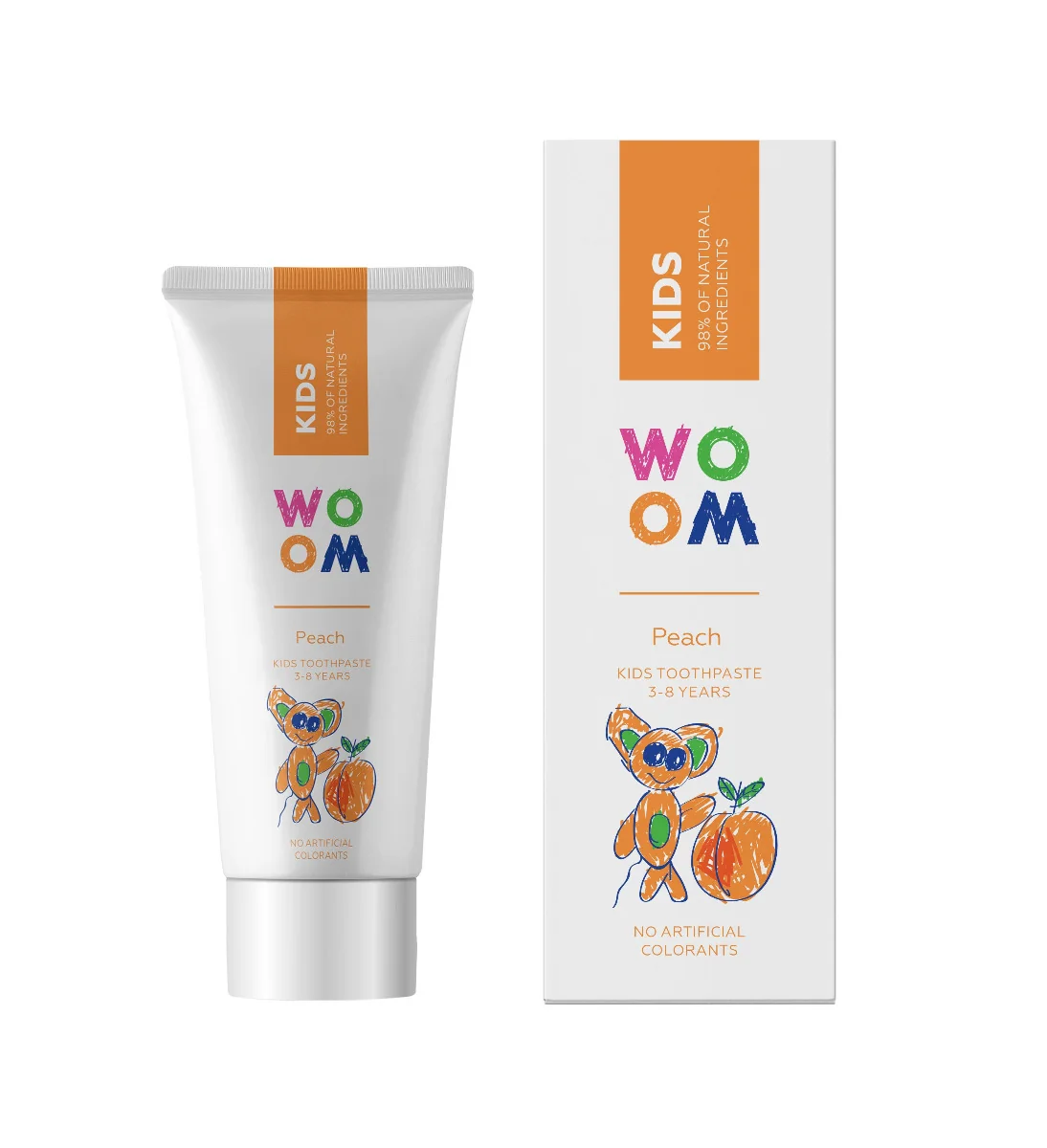 WOOM KIDS Broskev 3-8 let dětská zubní pasta 50 ml