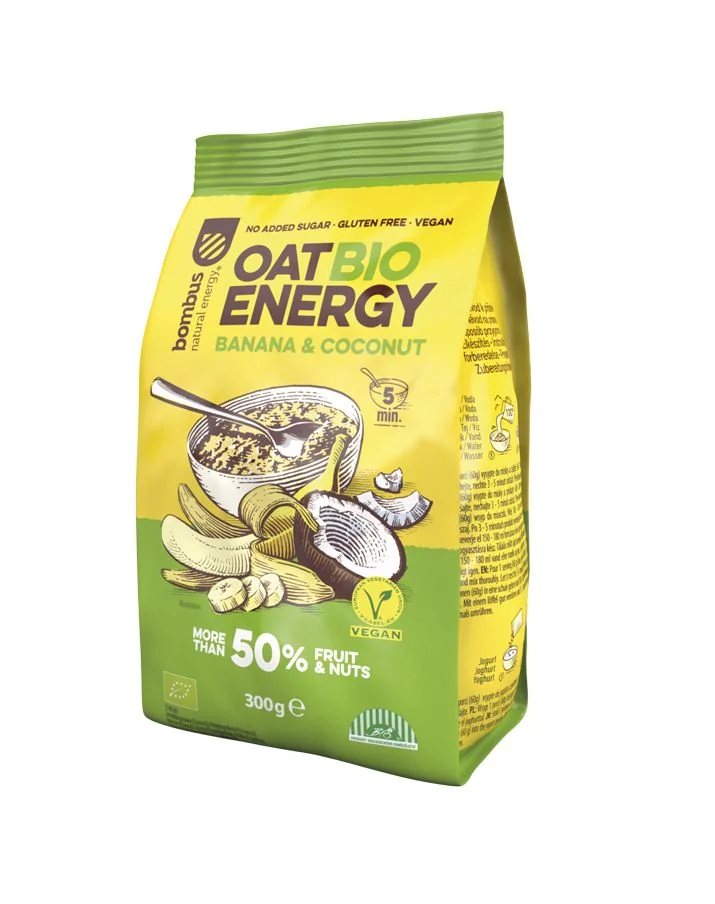 Bombus Oat Energy Banana & coconut BIO ovesná kaše 300 g