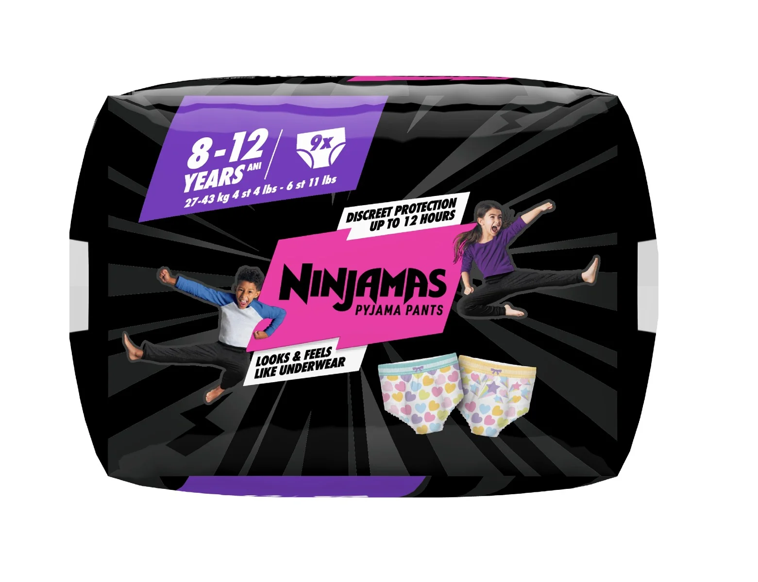 Ninjamas Pyjama Pants srdíčka 8–12 let 27–43 kg pyžamové kalhotky 9 ks