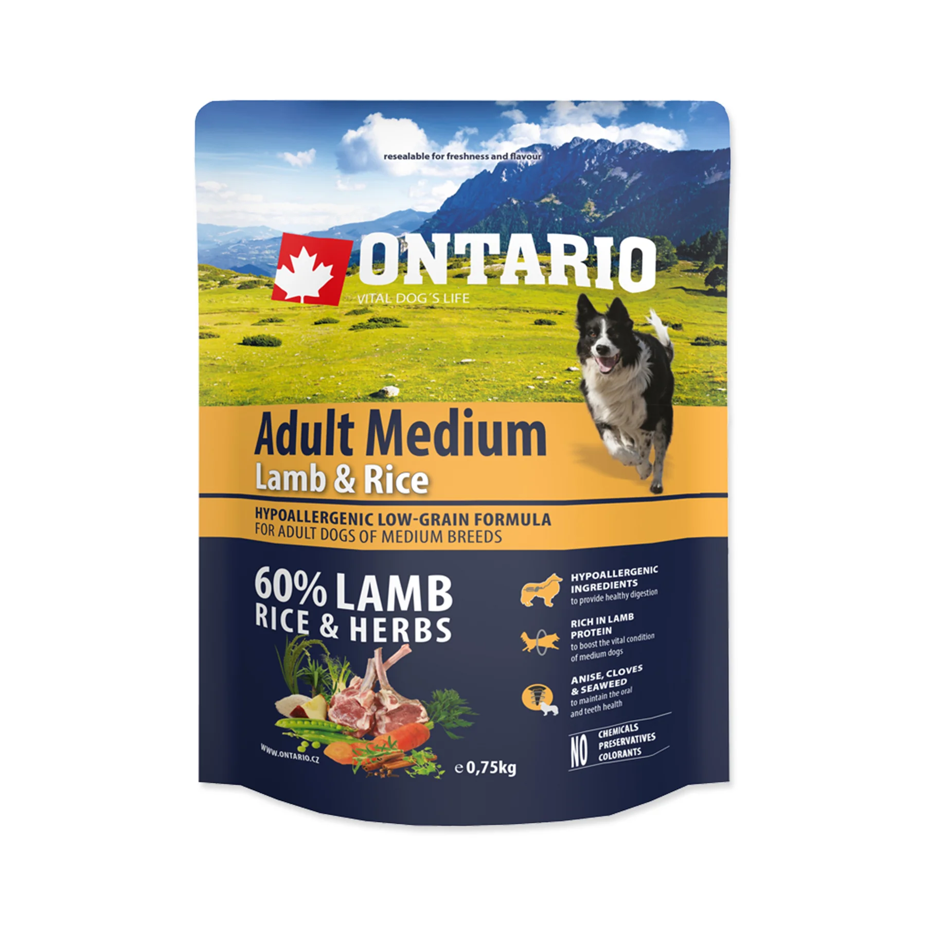 Ontario Adult Medium Lamb&Rice granule 0,75 kg