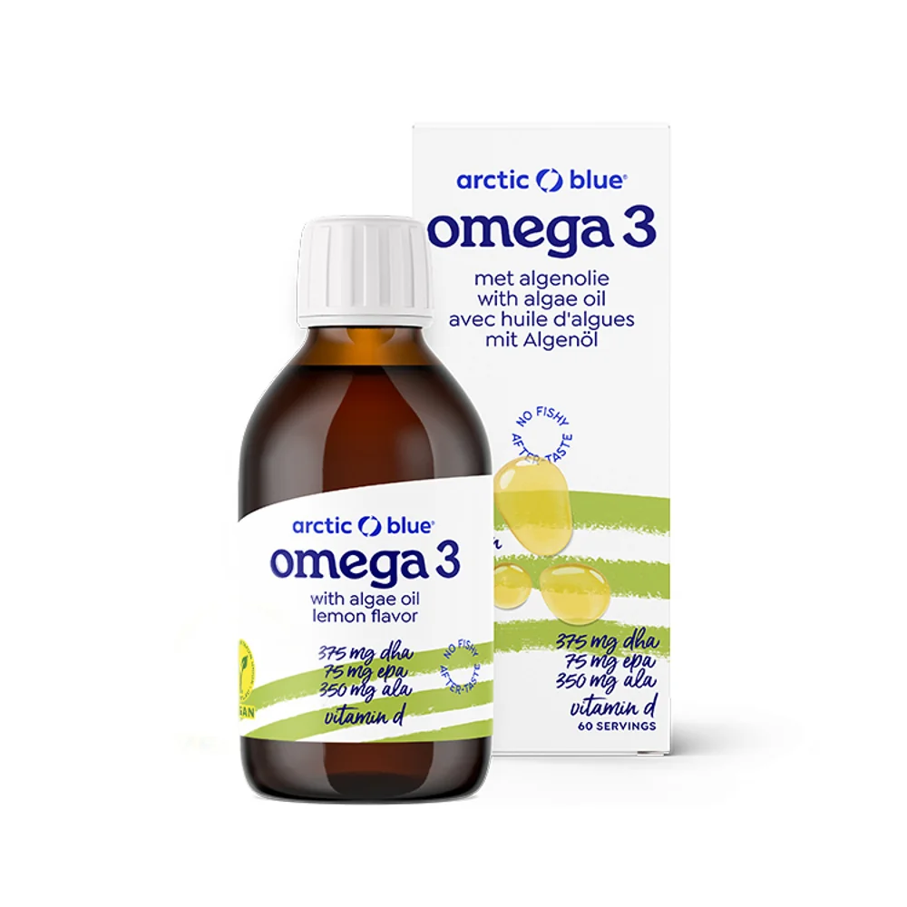 Arctic Blue Vegan Omega 3-6-9 Algae 375 mg DHA + 75 mg EPA + ALA + Vitamin D 150 ml