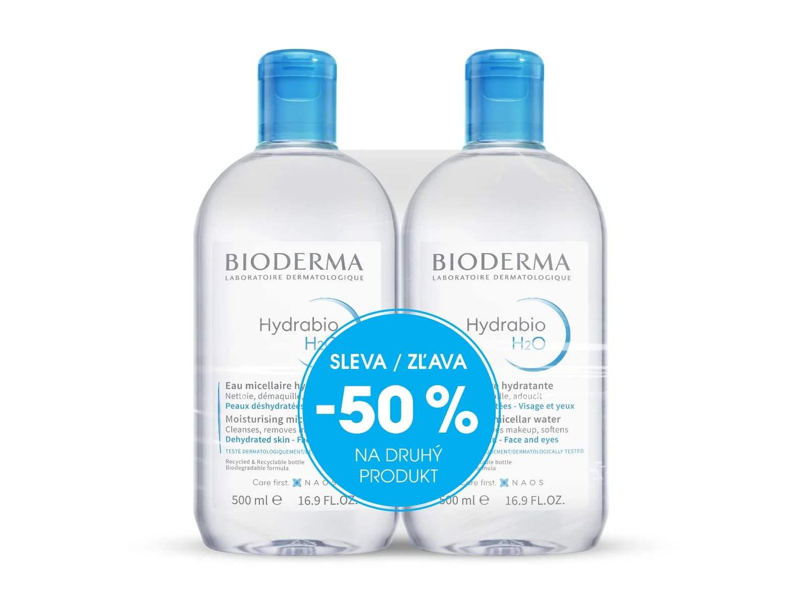 BIODERMA Hydrabio H2O micelární voda 500 ml 1+1 Festival