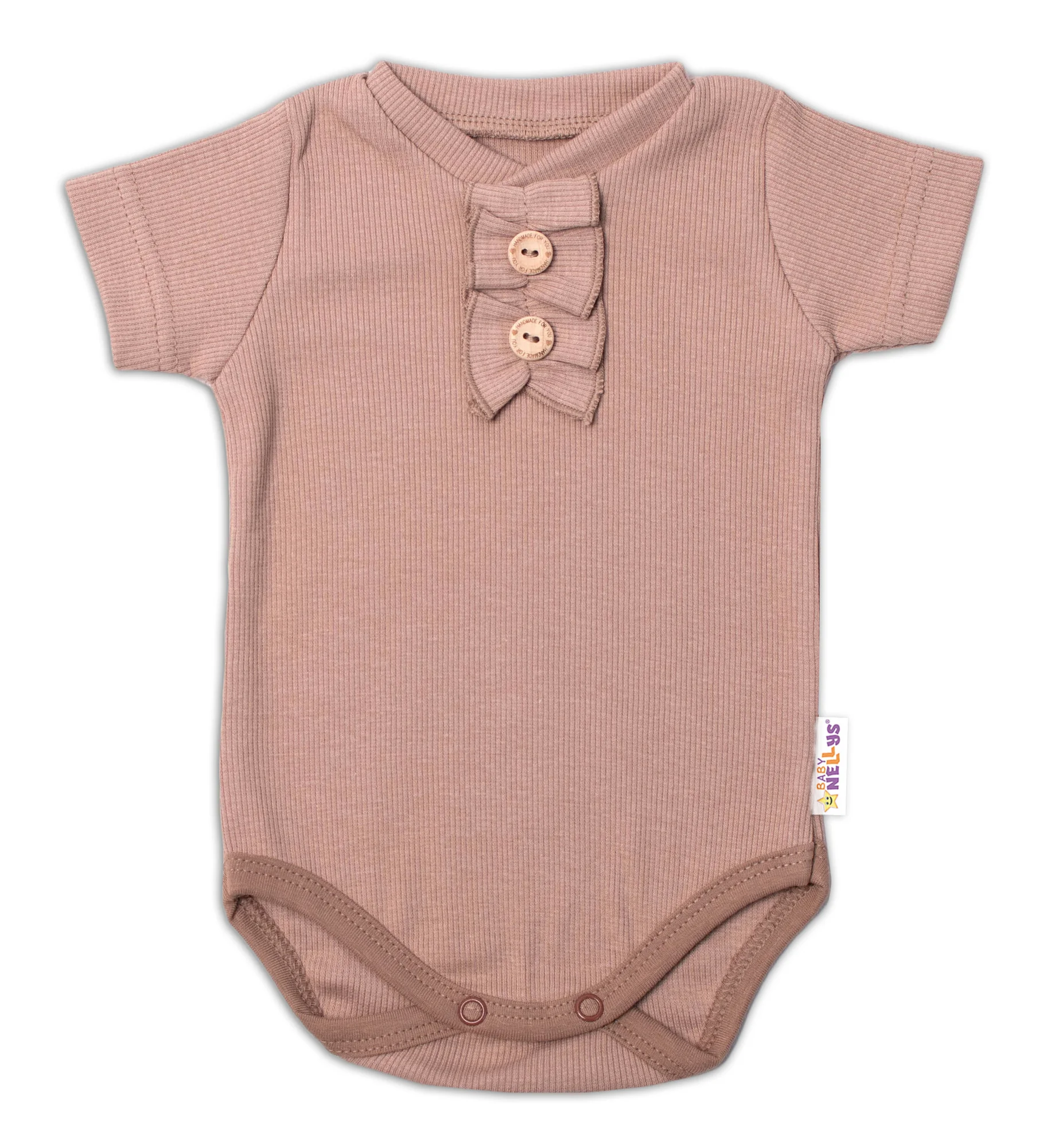 Baby Nellys Kojenecké žebrované body s knoflíčky kr. rukáv, Girl - hnědé, vel. 74