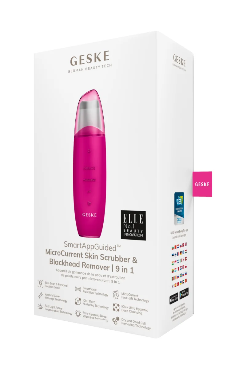 GESKE Microcurrent Skin Scrubber&Blackhead Remover 9in1 ultrazvuková špachtle magenta