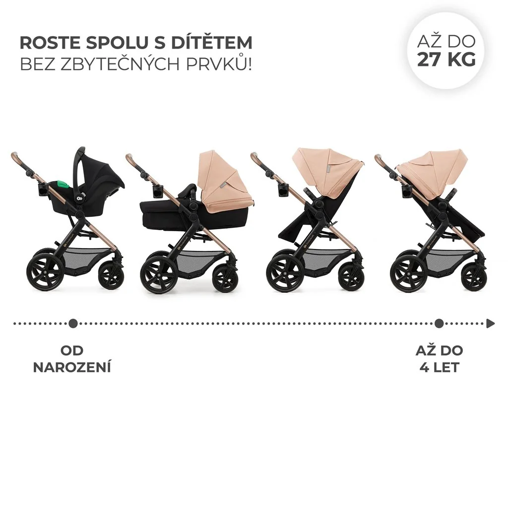 Kinderkraft Kočárek kombinovaný Moov 2 3v1 Sand Beige - pěnová kola 