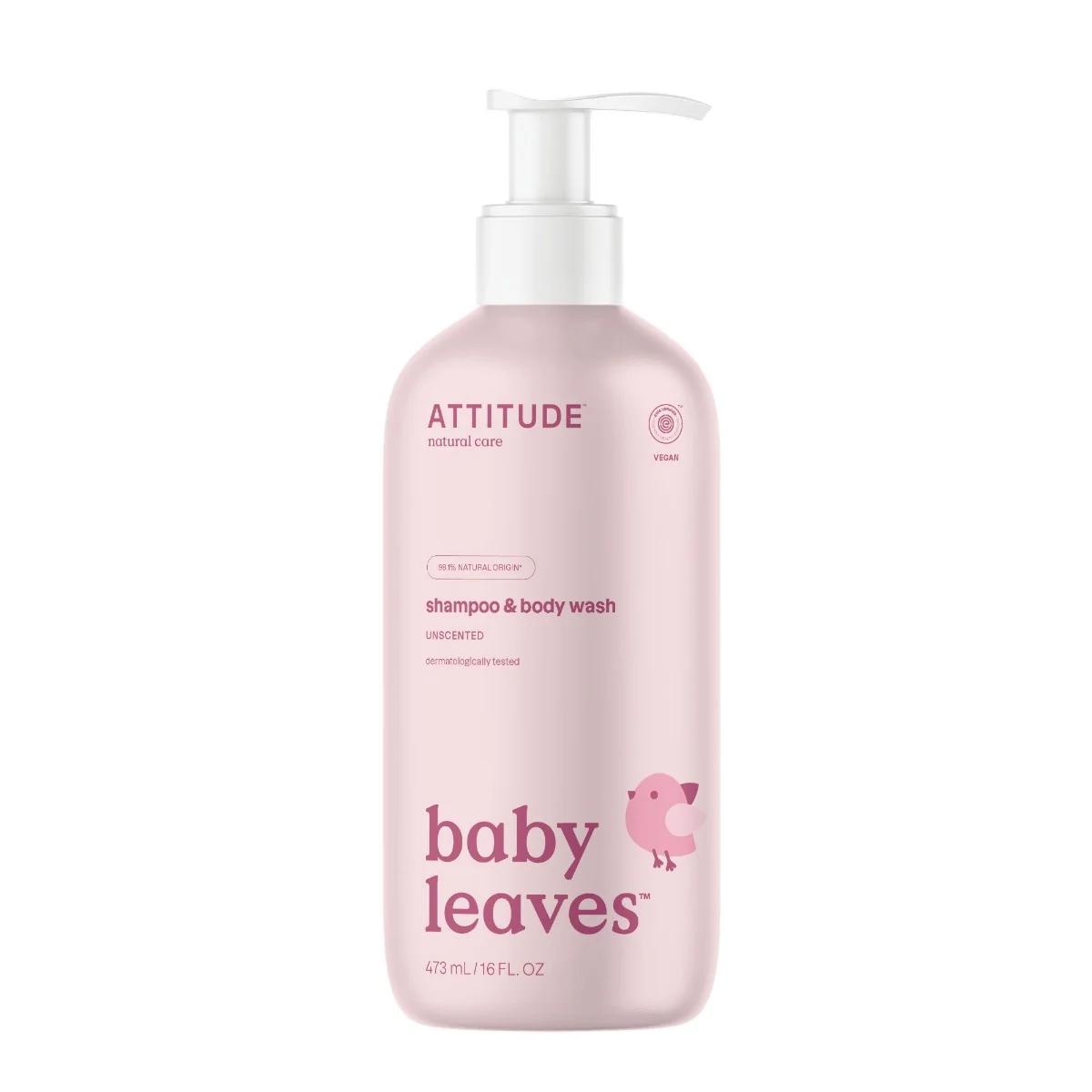 ATTITUDE Baby Leaves Dětské tělové mýdlo a šampon 2v1 bez vůně 473 ml