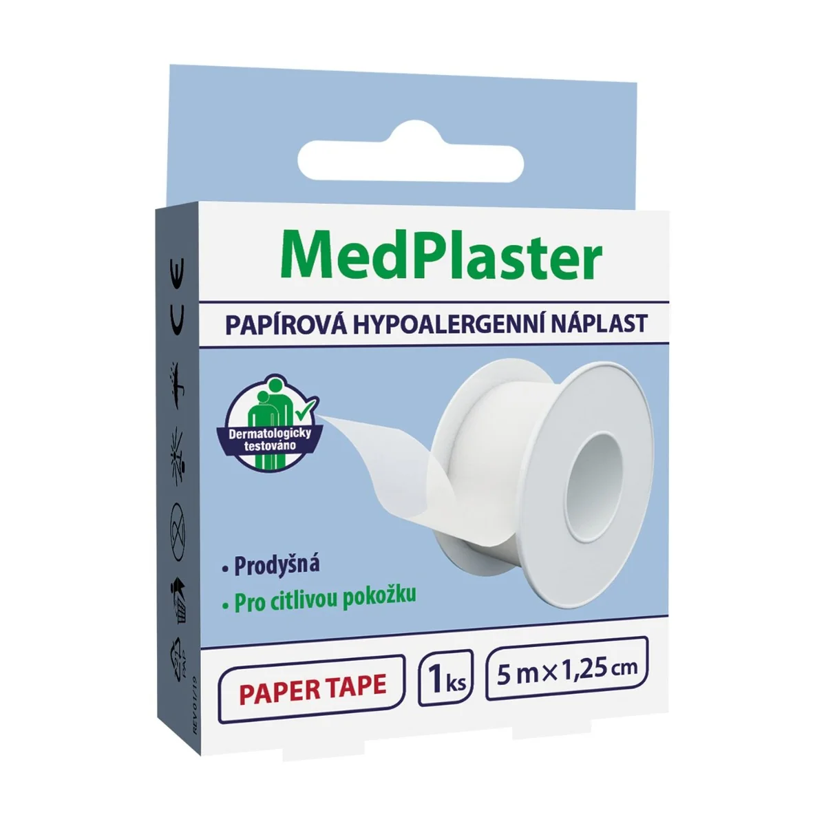 MedPlaster Náplast papírová cívková 5 m x 1,25 cm 1 ks