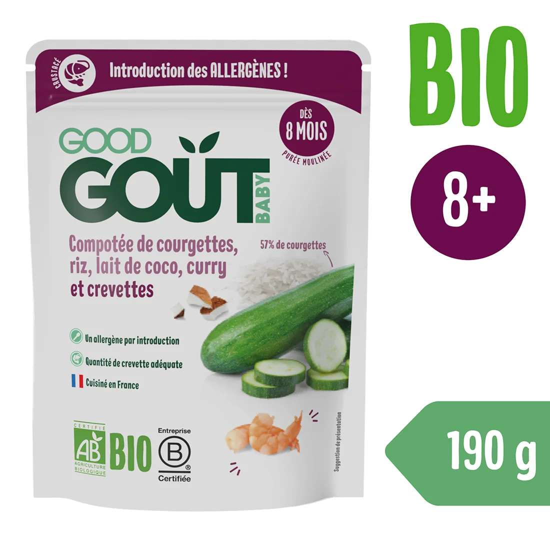 Good Gout BIO Krevety s rýží, cuketou a kokosovým mlékem 8m+ 190 g