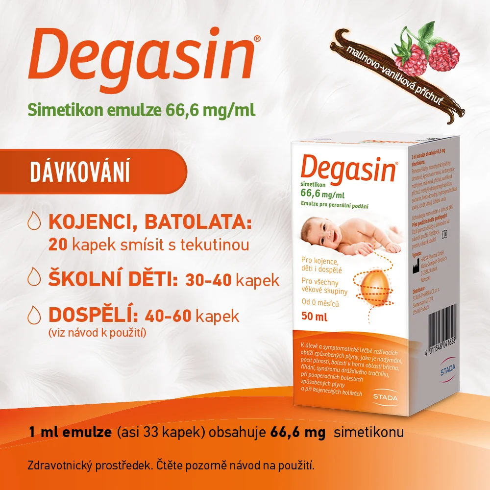 Degasin simetikon 66,6 mg/ml emulze při nadýmání 50 ml