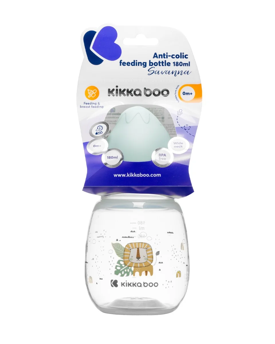 KikkaBoo Kojenecká láhev 3m+ Savanna Mint 180 ml