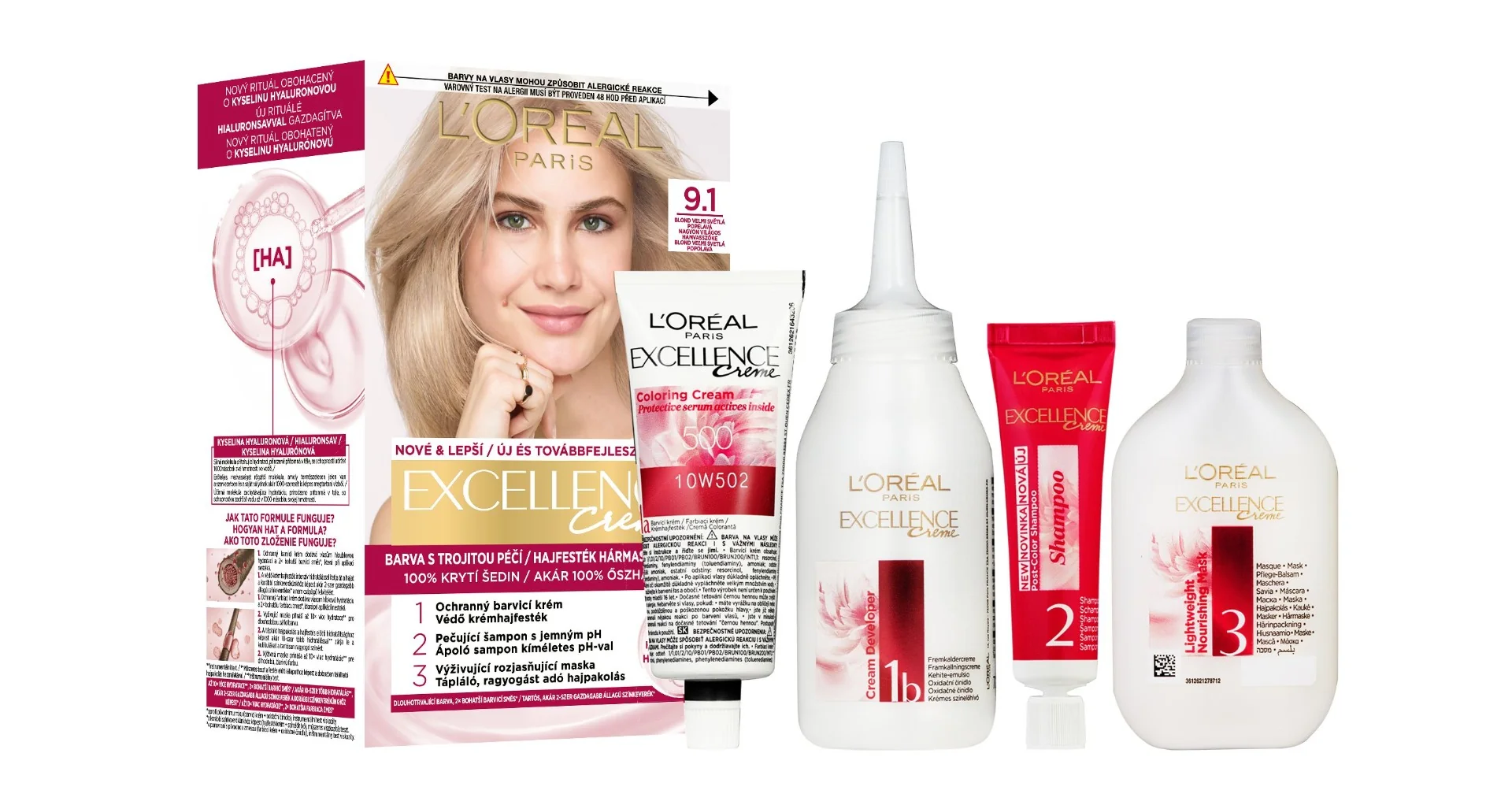 Loréal Paris Excellence Creme odstín 9.1 blond velmi světlá popelavá barva na vlasy