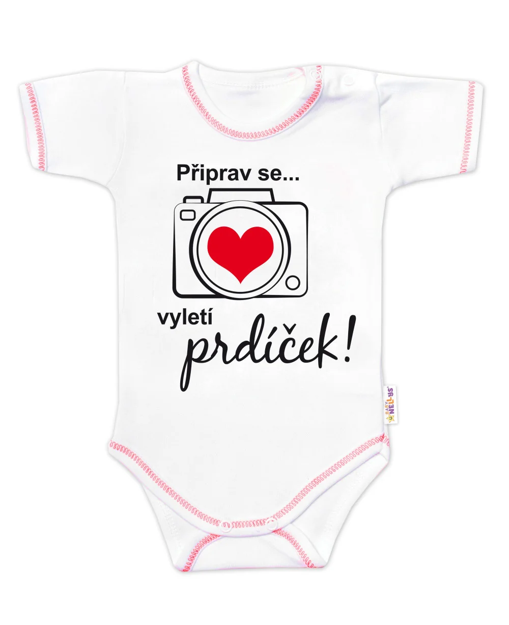 Baby Nellys Body kr. rukáv - Připrav se..vyletí prdíček, vel. 74