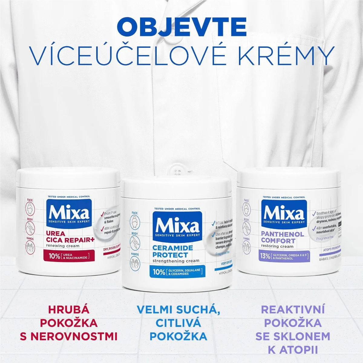 Mixa Urea Cica Repair+ regenerační tělová péče pro velmi suchou, hrubou pokožku 400 ml