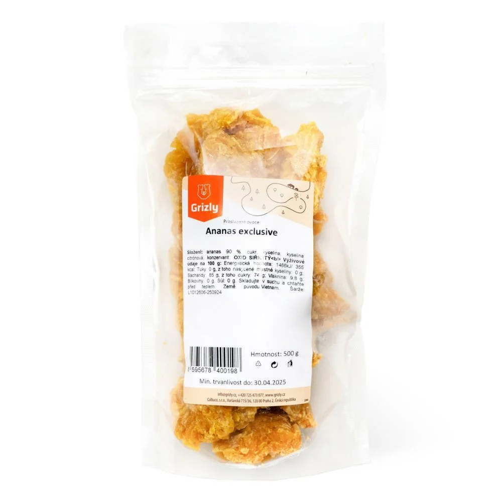 Grizly Ananas kroužky natural 500 g