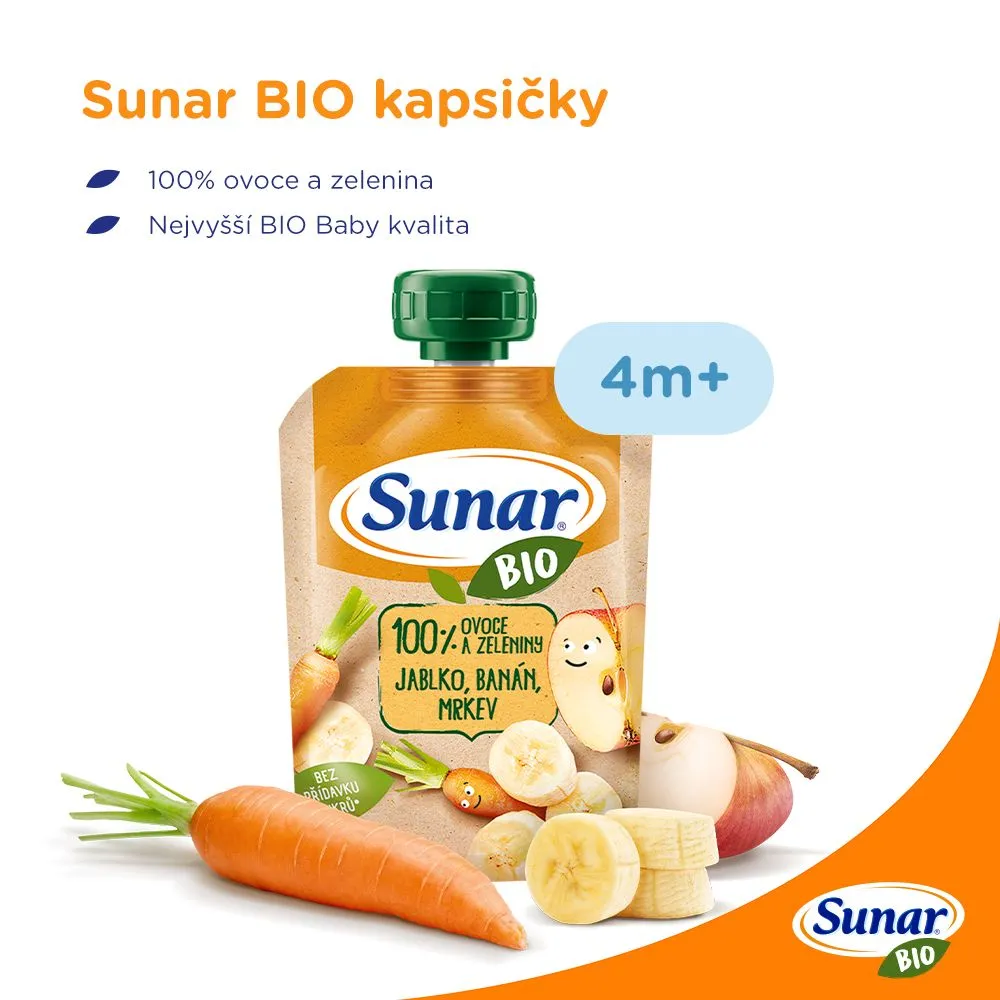 Sunar BIO Jablko, banán, mrkev kapsička 100 g