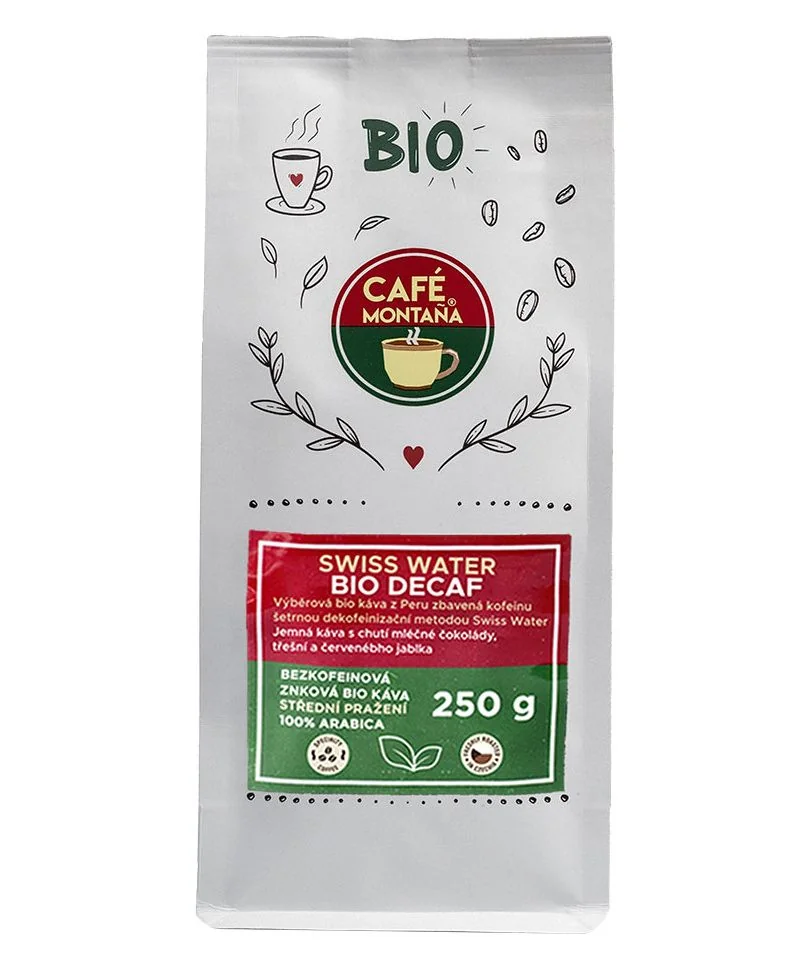 Café Montana Swiss Water Bio Decaf bezkofeinová zrnková káva 250 g