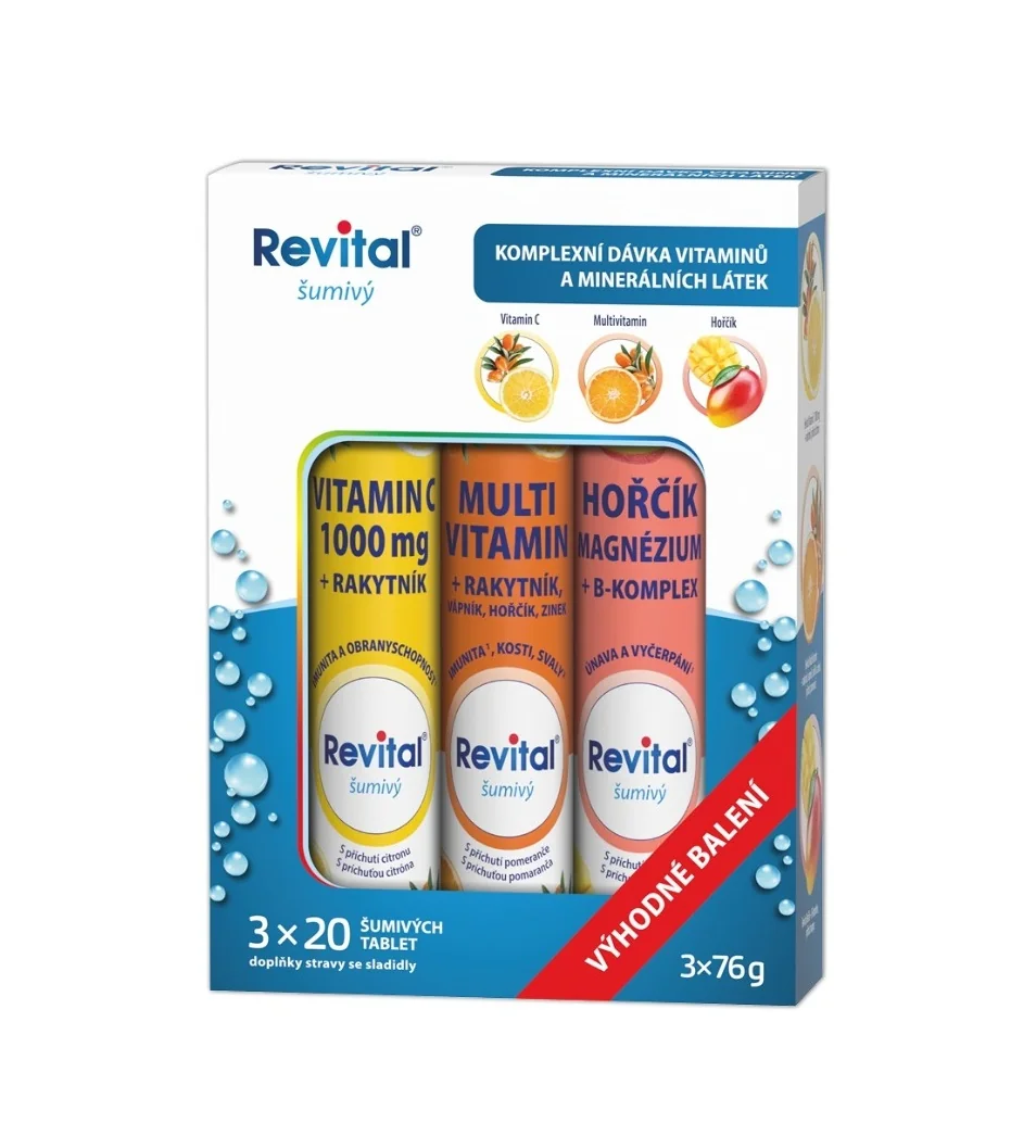 Revital Vitamín C+ Multivitamín + Hořčík 3x20 šumivých tablet